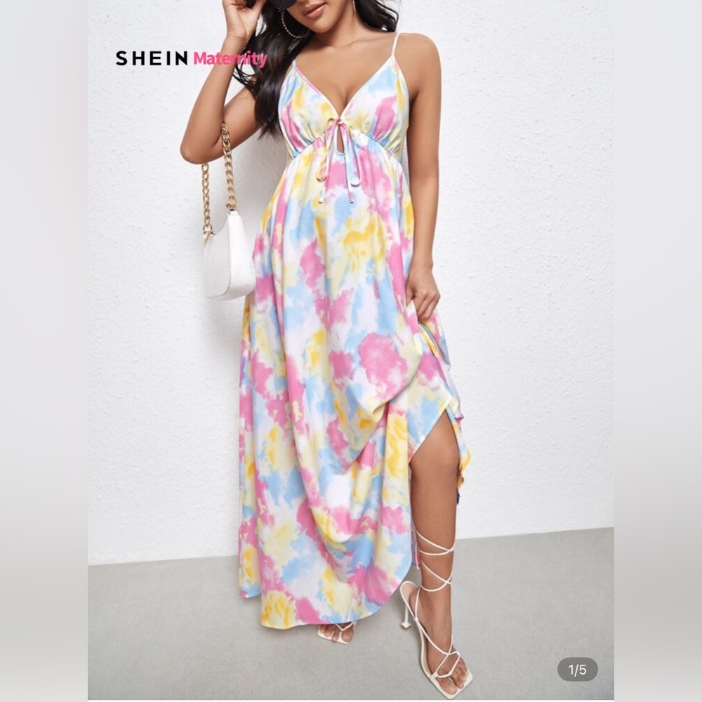 SHEIN Maternity Colorful Tie-Dye Maxi Dress
